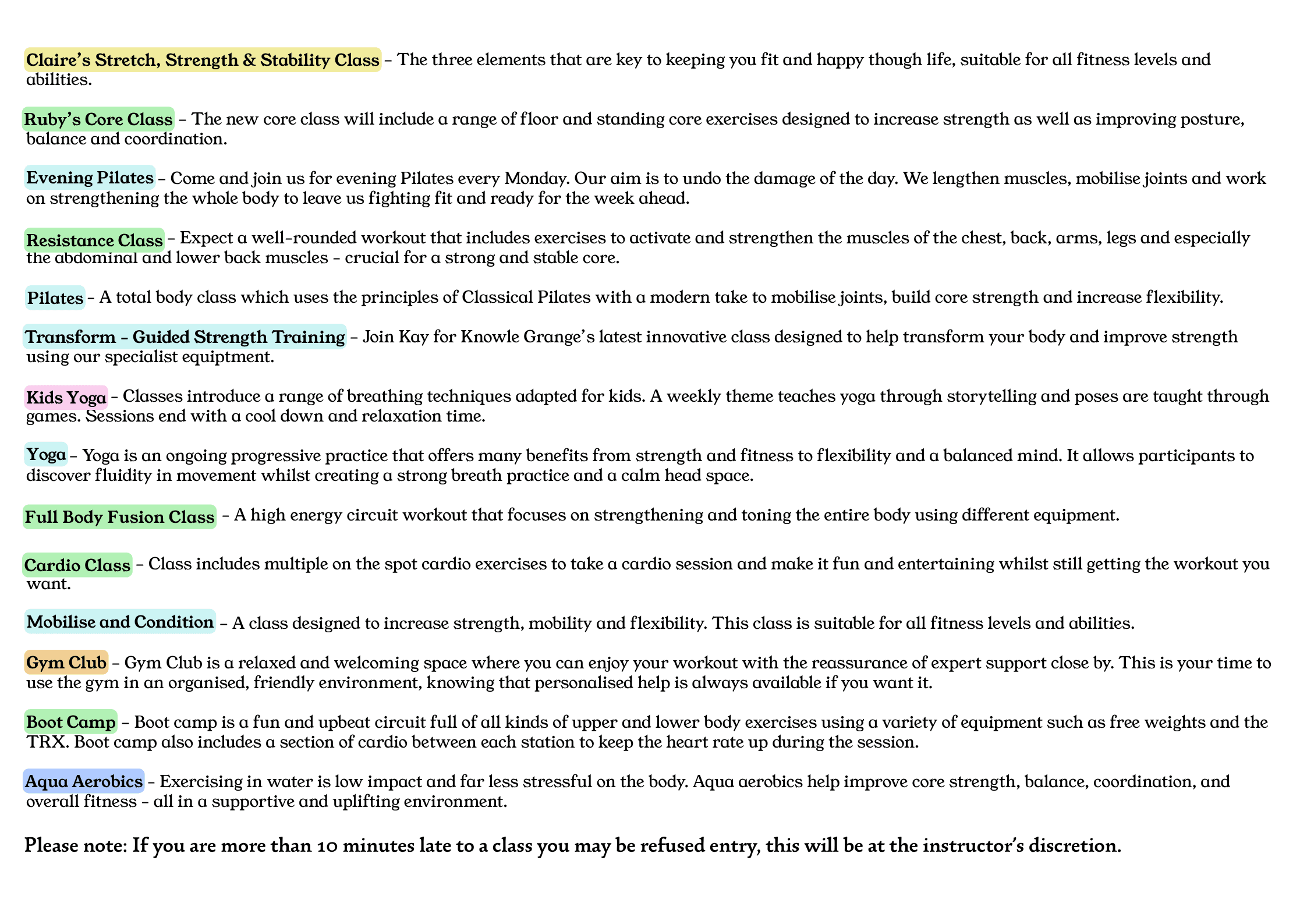 Class descriptions